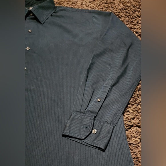 VAN HEUSEN Long Sleeve Button Down Striped Blue/Green Sz. L 16-16 1/2 EUC - Picture 2 of 6